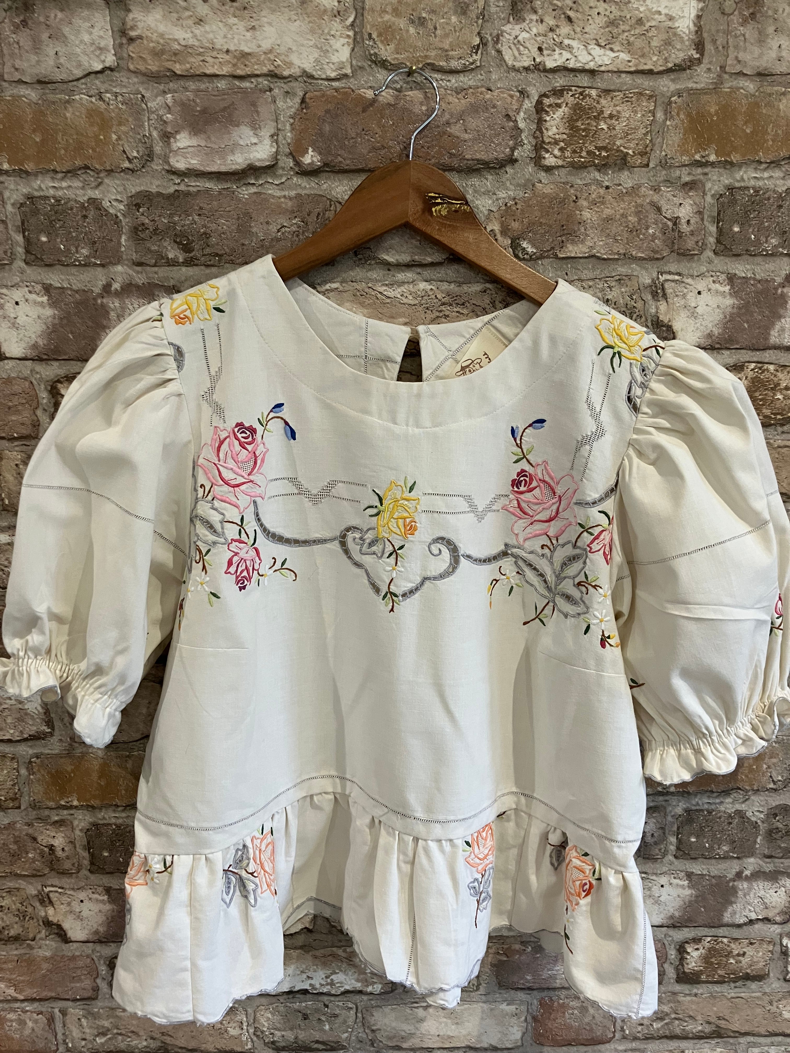 Upcycled puff sleeve blouse